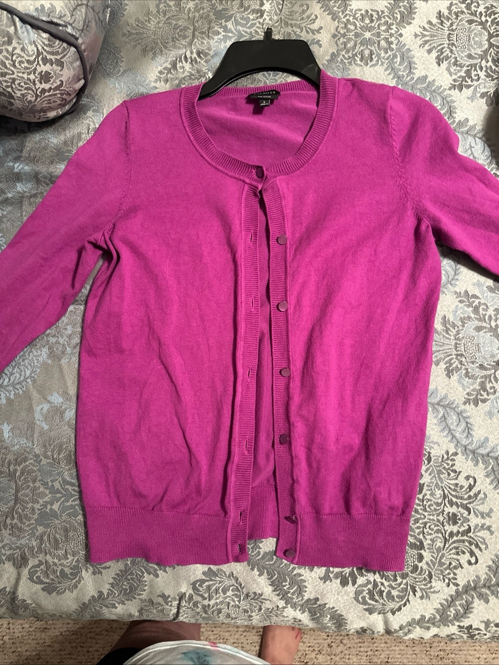 Talbots Bright Fuchsia Button-Front Crewneck Cardigan